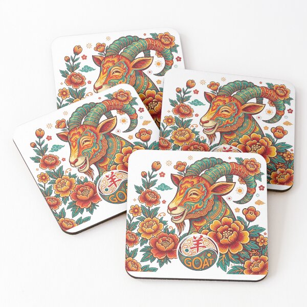 Item preview, Celestial Feng Shui Goat Yin Yang Peony Bloom Asian Folk Art designed and sold by taogiauco.