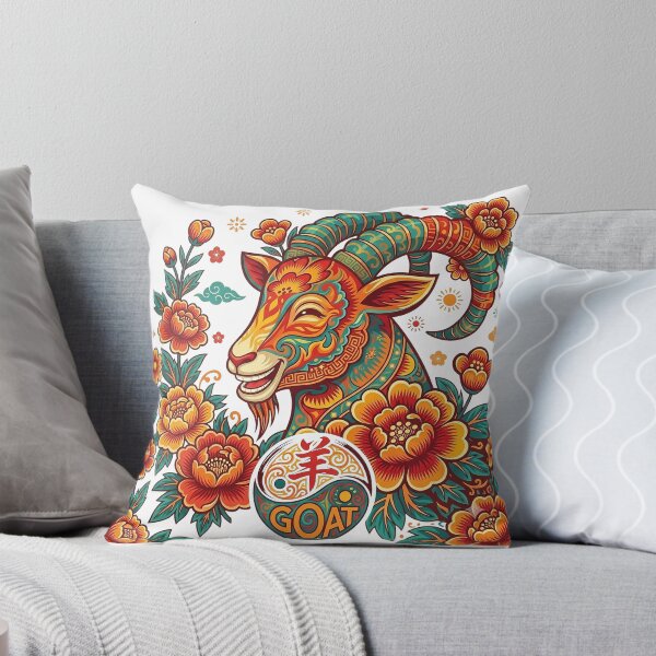 Item preview, Celestial Feng Shui Goat Yin Yang Peony Bloom Asian Folk Art designed and sold by taogiauco.