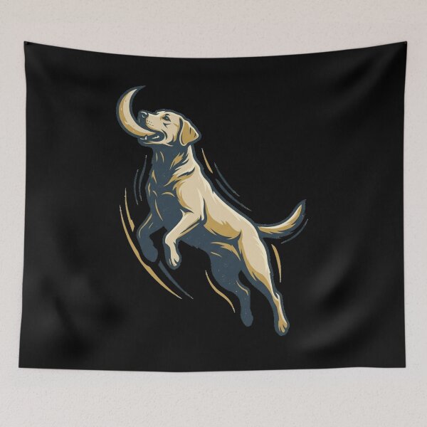 Item preview, Jumping Yellow Labrador Retriever Graphic | Vintage Fetching Dog Vector Art designed and sold by mood-draftsman.