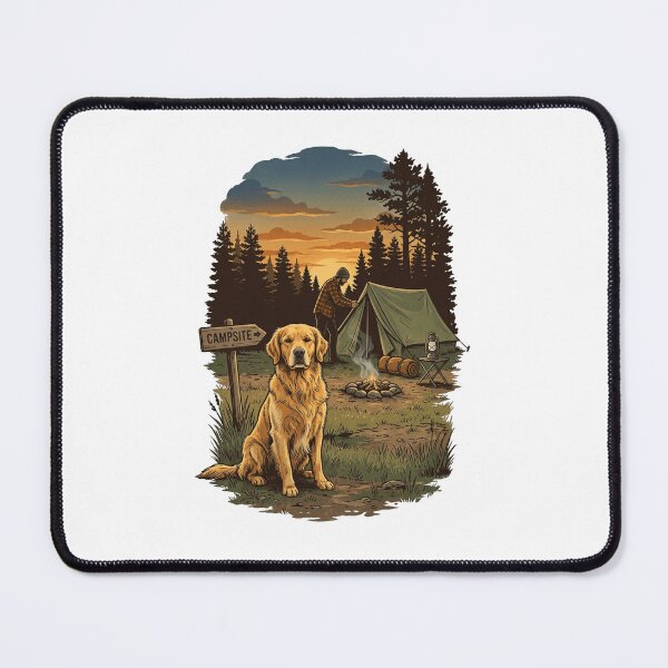 Item preview, Golden Retriever Camping Scene | Vintage Outdoor Adventure Graphic designed and sold by mood-draftsman.