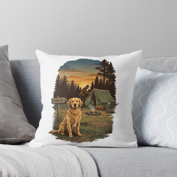 Item preview, Golden Retriever Camping Scene | Vintage Outdoor Adventure Graphic designed and sold by mood-draftsman.