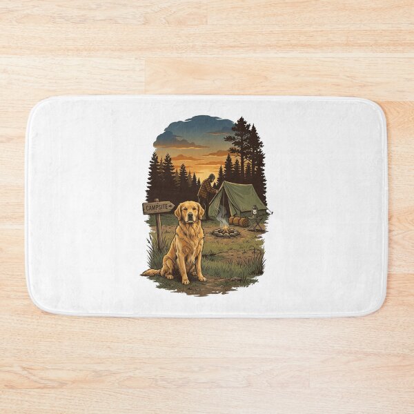 Item preview, Golden Retriever Camping Scene | Vintage Outdoor Adventure Graphic designed and sold by mood-draftsman.