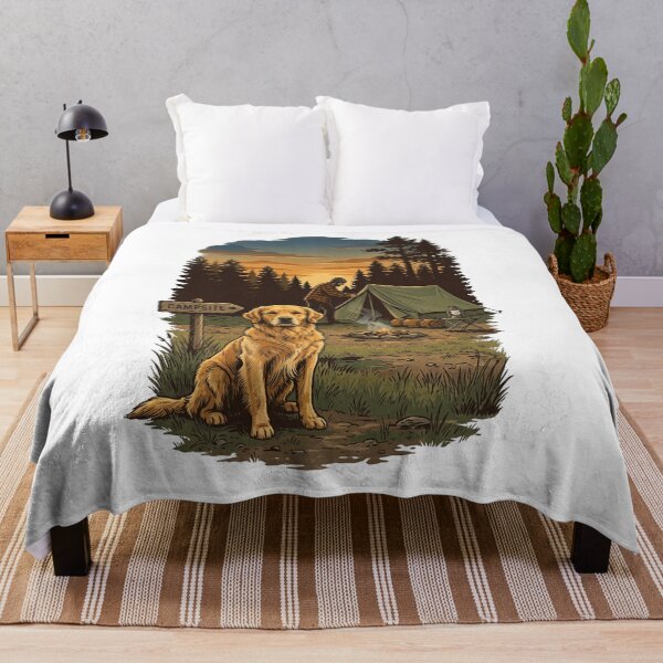 Item preview, Golden Retriever Camping Scene | Vintage Outdoor Adventure Graphic designed and sold by mood-draftsman.