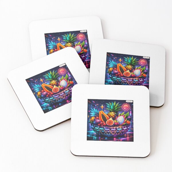Item preview, Cyberpunk Tropical Fruit Basket – Neon Retro Kitchen Art designed and sold by synthesisnft.