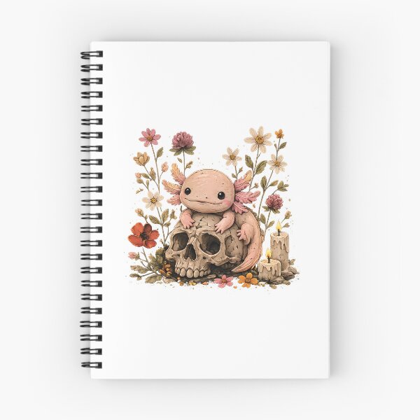 Item preview, Cute Axolotl on Skull Floral Cottagecore Gothic Halloween Design designed and sold by MAPDDesigns.