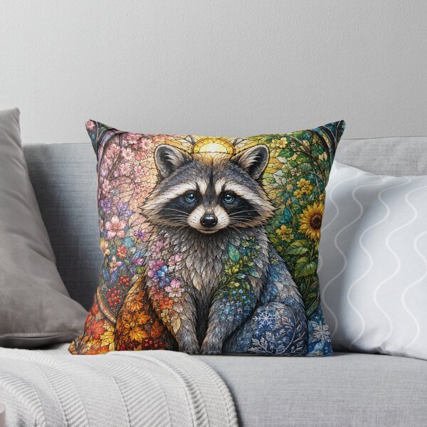 Item preview, The Masked Guardian of the Four Seasons – Stained Glass Raccoon designed and sold by Pixel Otaku Gallery.