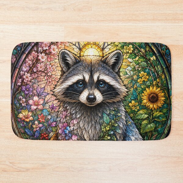 Item preview, The Masked Guardian of the Four Seasons – Stained Glass Raccoon designed and sold by Pixel Sakura Gallery.