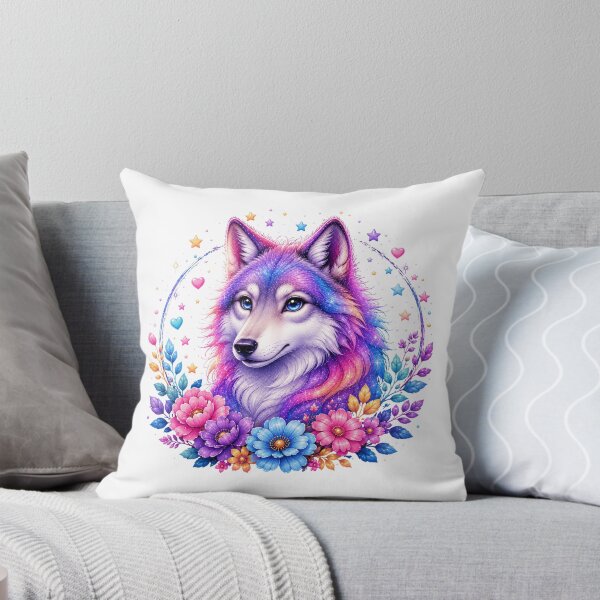 Item preview, Mystical Rainbow Wolf with Flowers designed and sold by MySthore.