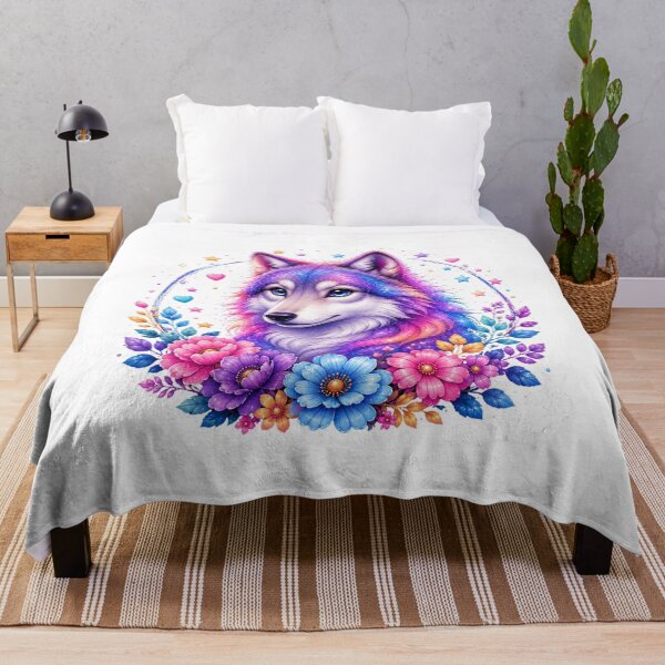 Item preview, Mystical Rainbow Wolf with Flowers designed and sold by MySthore.