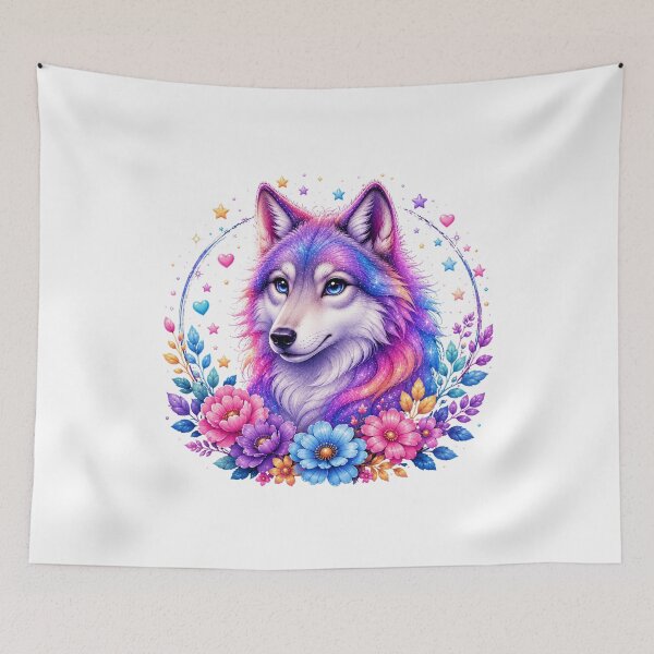 Item preview, Mystical Rainbow Wolf with Flowers designed and sold by MySthore.