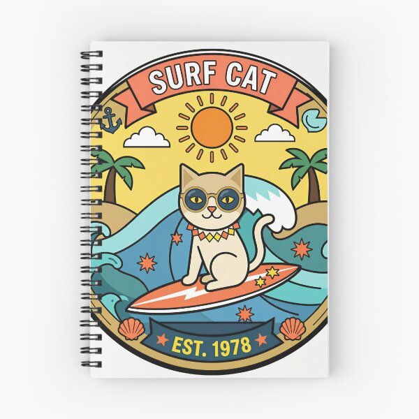 Artikelvorschau, Surfing Cool Cat – Retro-Sommerwellenkunst entworfen und verkauft von DIUMERI.