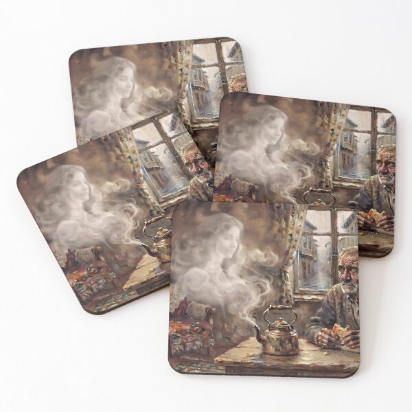 Item preview, Nostalgic Old Man and Spirit Coffee Art Print | Cozy Fantasy Decor designed and sold by AfresStudio.