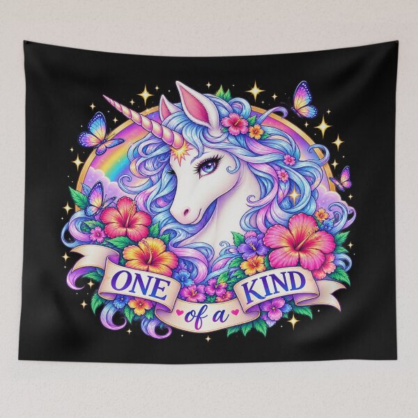 Item preview, One of a Kind – Magical Unicorn and Colorful Flowers designed and sold by TroviTutto.