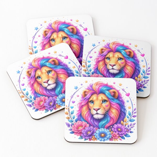 Item preview, Majestic Rainbow Lion with Magical Flowers and Stars designed and sold by MySthore.