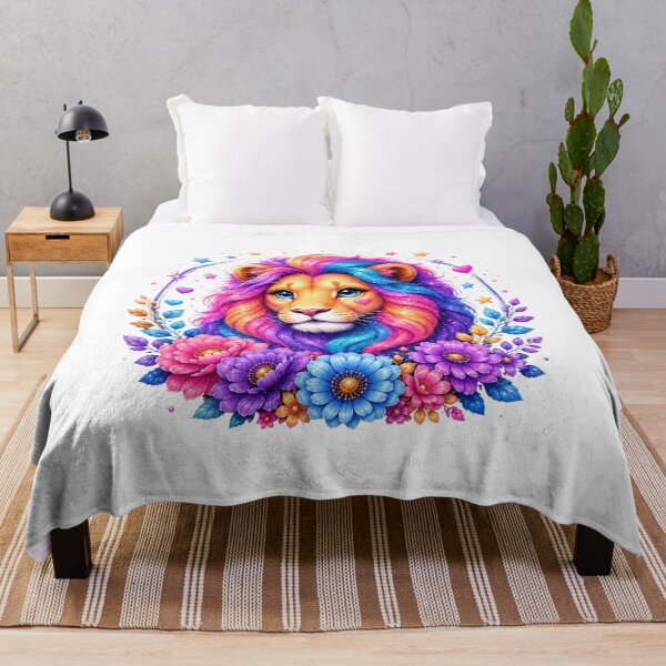 Item preview, Majestic Rainbow Lion with Magical Flowers and Stars designed and sold by MySthore.