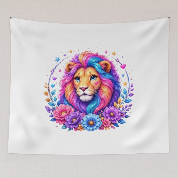 Item preview, Majestic Rainbow Lion with Magical Flowers and Stars designed and sold by MySthore.