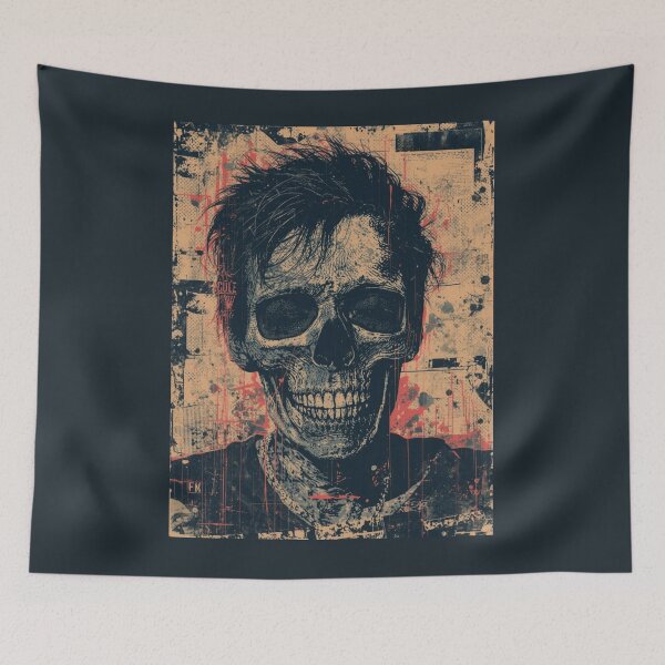 Item preview, Punk Rock Skull Messy Hair Vintage Zine Art designed and sold by ERODED SELF.