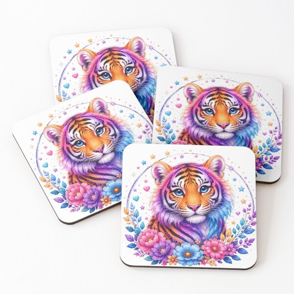 Item preview, Colorful Rainbow Tiger with Flowers designed and sold by MySthore.