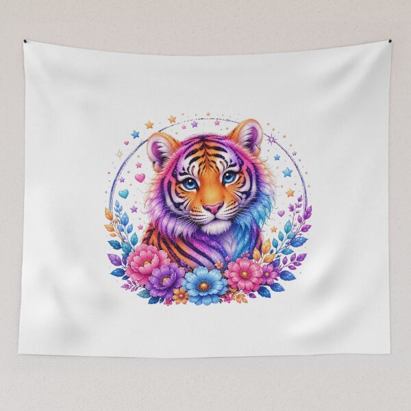 Item preview, Colorful Rainbow Tiger with Flowers designed and sold by MySthore.