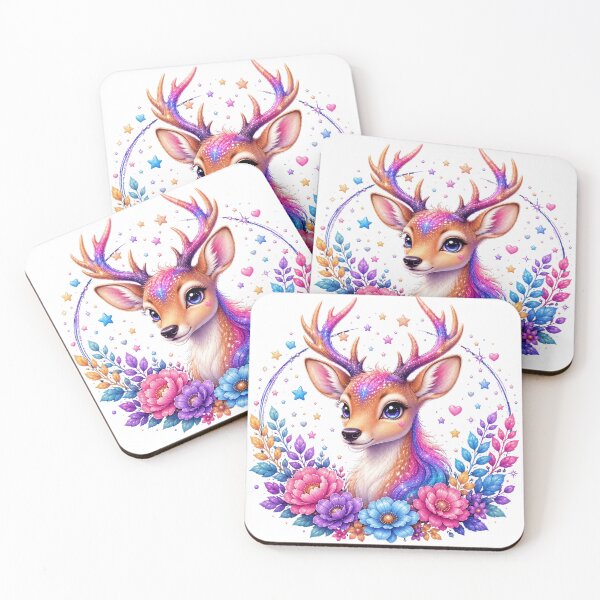 Item preview, Enchanted Rainbow Deer with Floral Wreath and Stars designed and sold by MySthore.