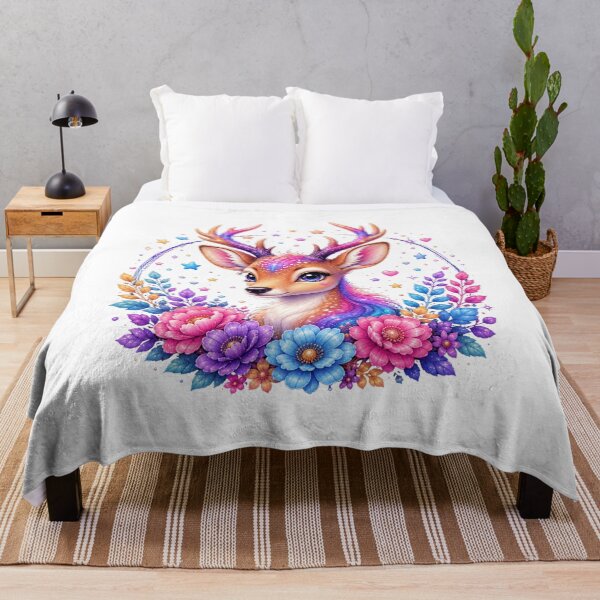 Item preview, Enchanted Rainbow Deer with Floral Wreath and Stars designed and sold by MySthore.
