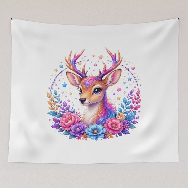 Item preview, Enchanted Rainbow Deer with Floral Wreath and Stars designed and sold by MySthore.
