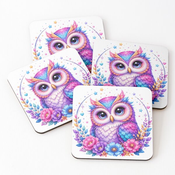 Item preview, Cute Magical Rainbow Owl with Flowers designed and sold by MySthore.