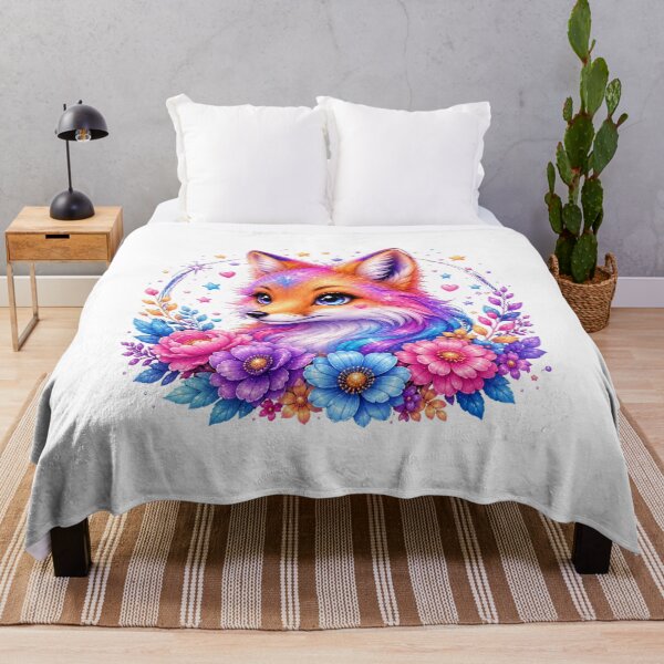 Item preview, Magical Rainbow Fox with Colorful Flowers and Stars designed and sold by MySthore.