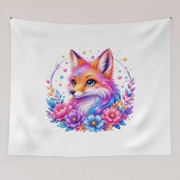 Item preview, Magical Rainbow Fox with Colorful Flowers and Stars designed and sold by MySthore.
