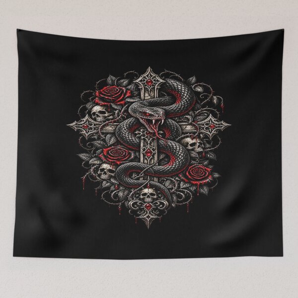 Item preview, Gothic Serpent Cross Blackwork designed and sold by TheInkRaven.