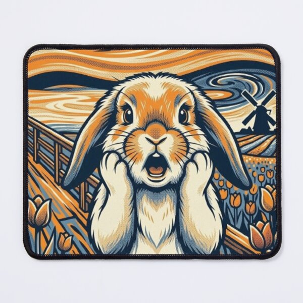 Item preview, Surprised Bunny in Tulip Field – Whimsical Van Gogh Style Illustration designed and sold by Dogandesighn.