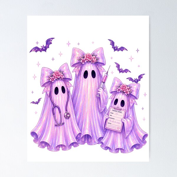Item preview, Pink Holographic Ghost Nurses - Cute Spooky Nurse Squad Halloween Y2K Halloween Ghosts designed and sold by Neurospicy Trolls.