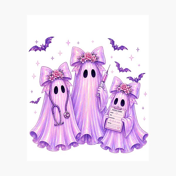 Item preview, Pink Holographic Ghost Nurses - Cute Spooky Nurse Squad Halloween Y2K Halloween Ghosts designed and sold by Neurospicy Trolls.