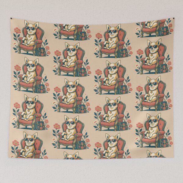 Item preview, Stylish Chihuahua on Red Chair – Whimsical Dog Illustration designed and sold by Dogandesighn.