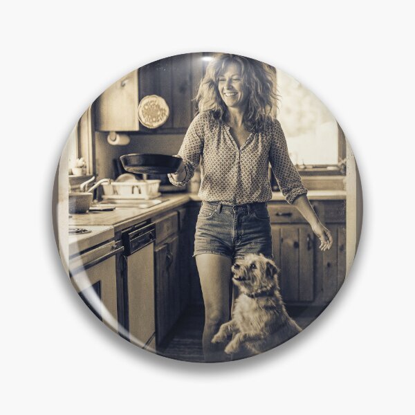 Item preview, Vintage 70s Woman Flipping Pancake Cast Iron Skillet Dog Kitchen Photo designed and sold by KiwiRider.