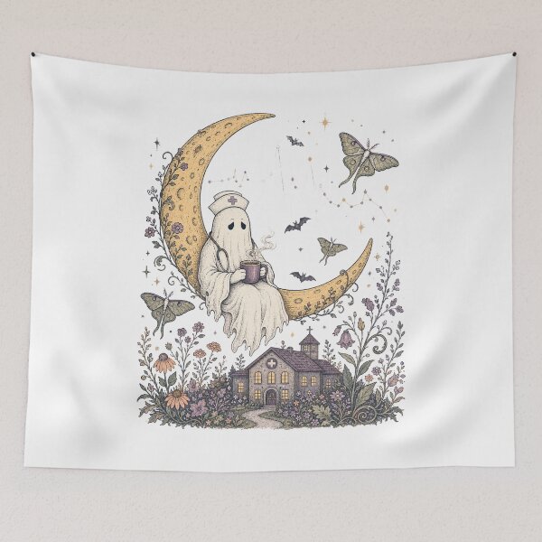 Item preview, Funny Nurse Folk Art Moonlight Shift Celestial Ghost Halloween  designed and sold by ice-apparel.