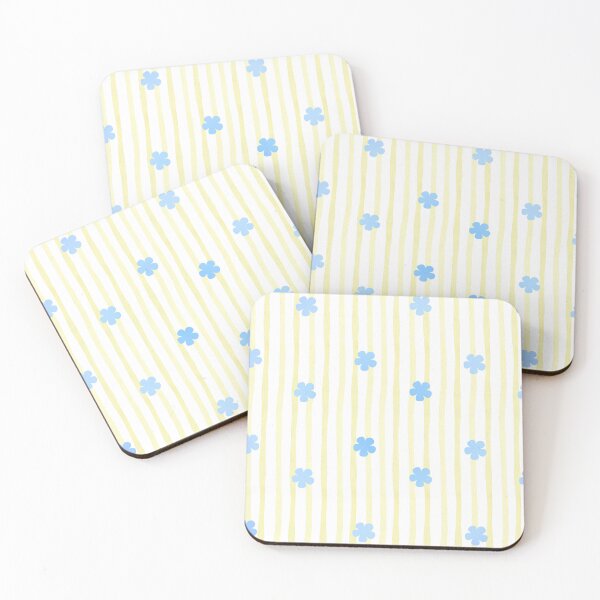 Item preview, Cute blue flowers and yellow stripes pattern  designed and sold by HANI'SWORLD.