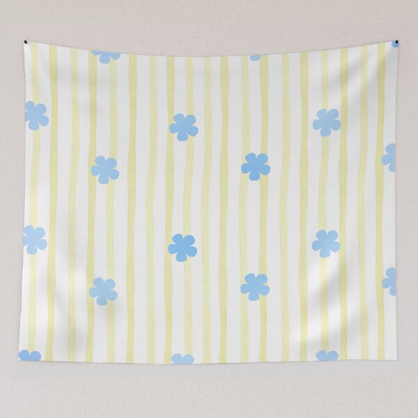 Item preview, Cute blue flowers and yellow stripes pattern  designed and sold by HANI'SWORLD.