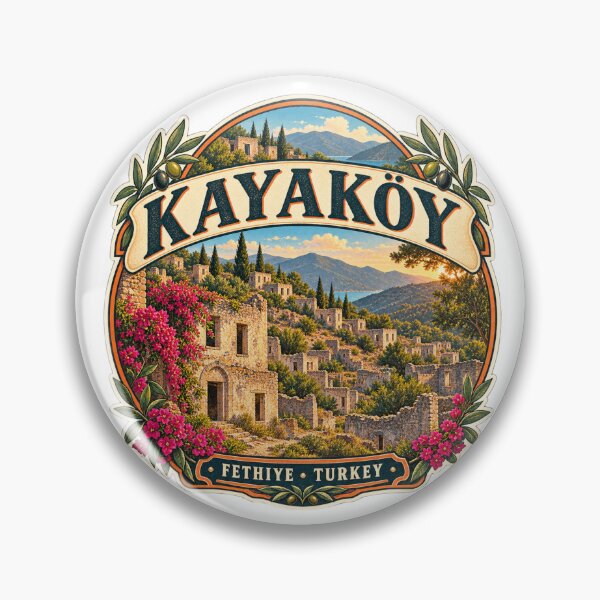 Item preview, Kayakoy Ghost Village Vintage Travel Badge | Fethiye Turkey Heritage Sticker designed and sold by DreamPaw Studio.