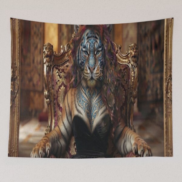 Item preview, Majestic Tiger Queen Portrait Dark Fantasy Art Print designed and sold by AfresStudio.