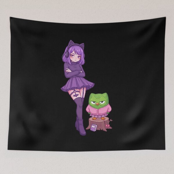 Item preview, Goth Anime Girl & Unamused Owl Duo: Lily & Duo E-Girl Aesthetic designed and sold by CuteKats.