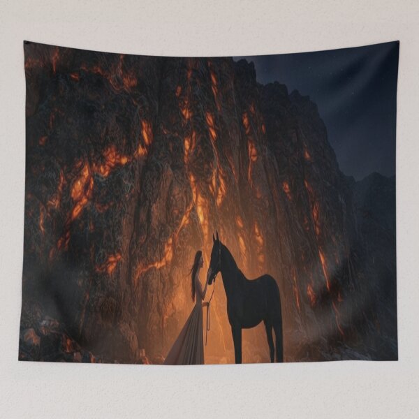 Item preview, Woman and Horse by Fiery Canyon Dark Fantasy Art Print designed and sold by AfresStudio.