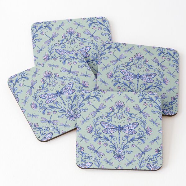 Item preview, Dragonfly Tile Pattern Blue Vintage Botanical Art designed and sold by 21 Dragonflies.