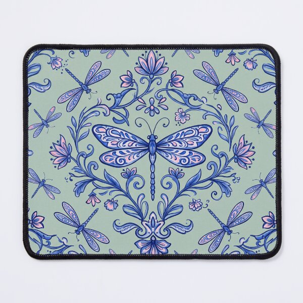 Item preview, Dragonfly Tile Pattern Blue Vintage Botanical Art designed and sold by 21 Dragonflies.