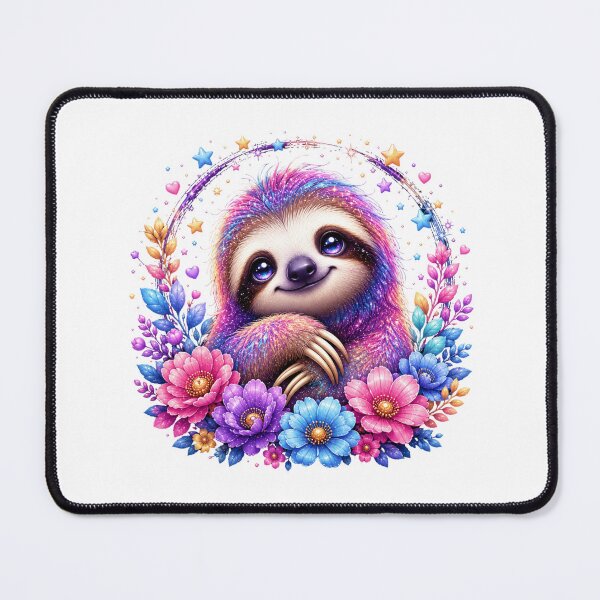 Item preview, Magical Rainbow Sloth with Flowers designed and sold by MySthore.