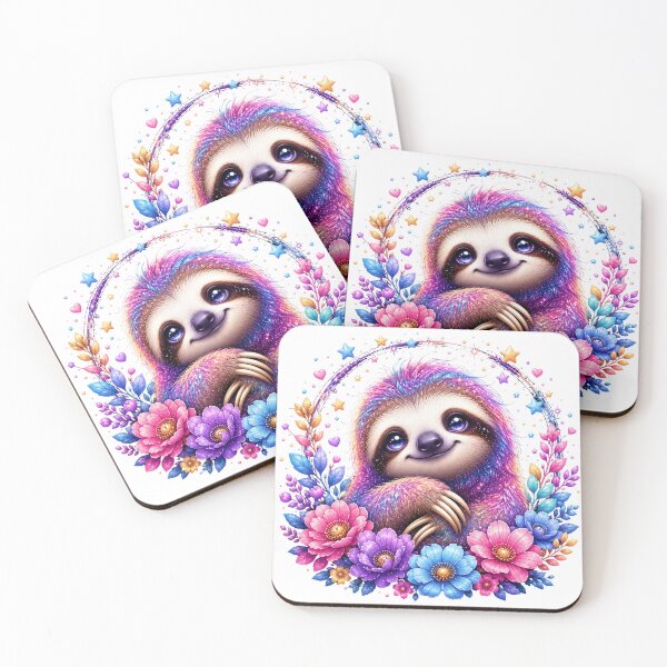 Item preview, Magical Rainbow Sloth with Flowers designed and sold by MySthore.