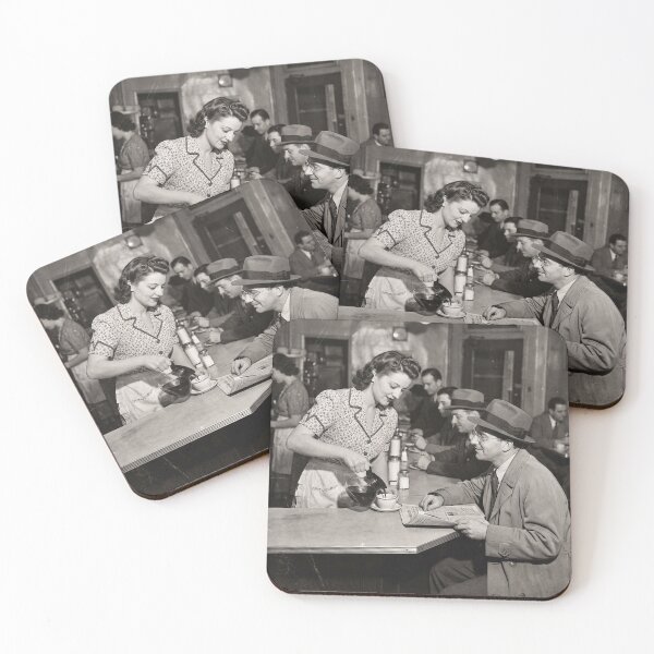 Item preview, Vintage 1940s American Diner Waitress Serving Coffee Black And White Photo designed and sold by KiwiRider.
