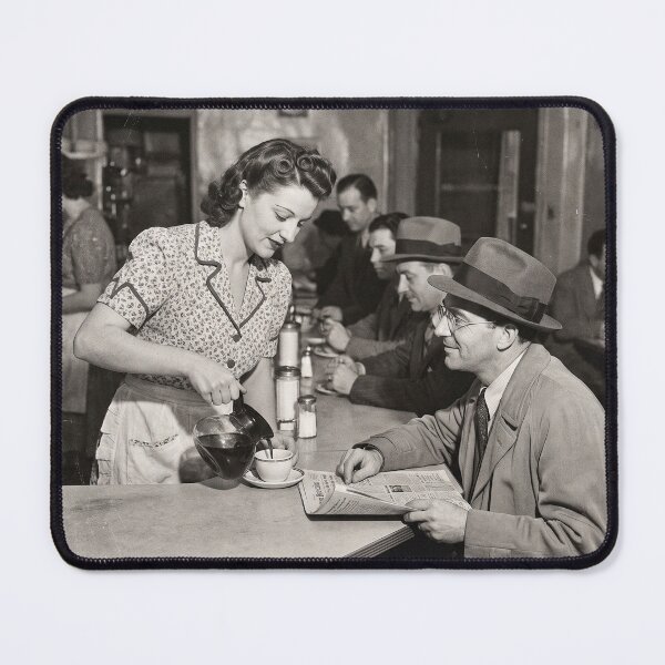 Item preview, Vintage 1940s American Diner Waitress Serving Coffee Black And White Photo designed and sold by KiwiRider.