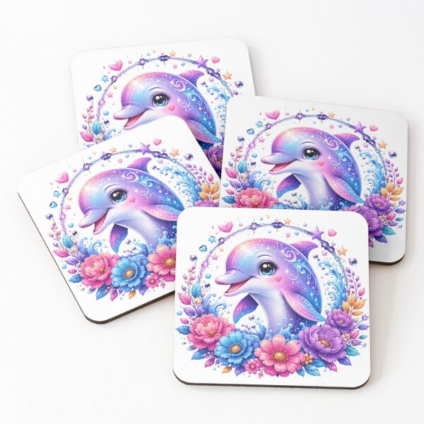 Item preview, Magical Rainbow Dolphin with Flowers and Cosmic Stars designed and sold by MySthore.
