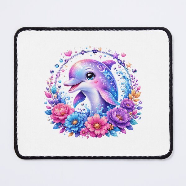 Item preview, Magical Rainbow Dolphin with Flowers and Cosmic Stars designed and sold by MySthore.